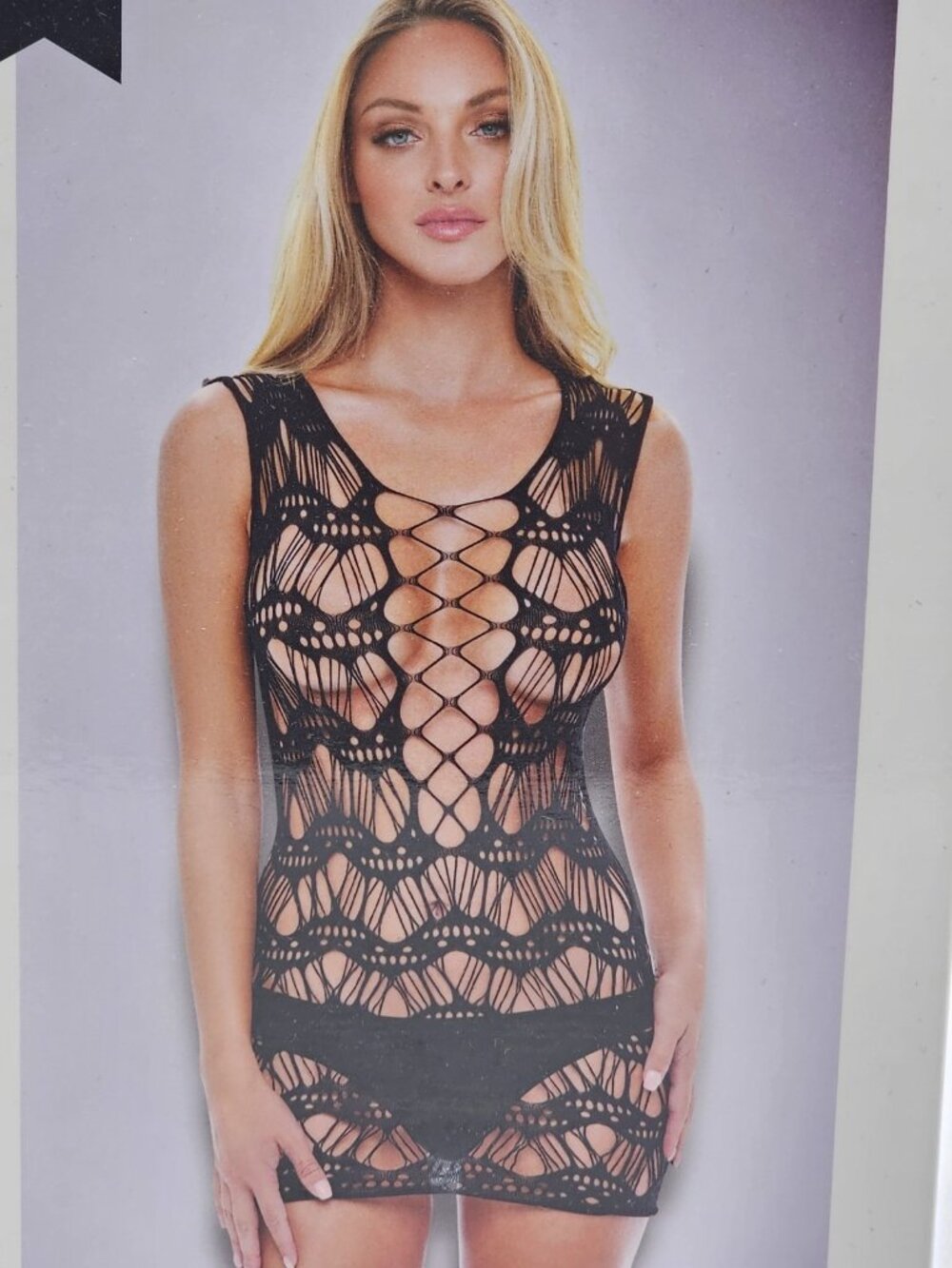 Baci Lingerie Women's One Size 2-14 Black Sheer Corset Front Lace Mini Dress